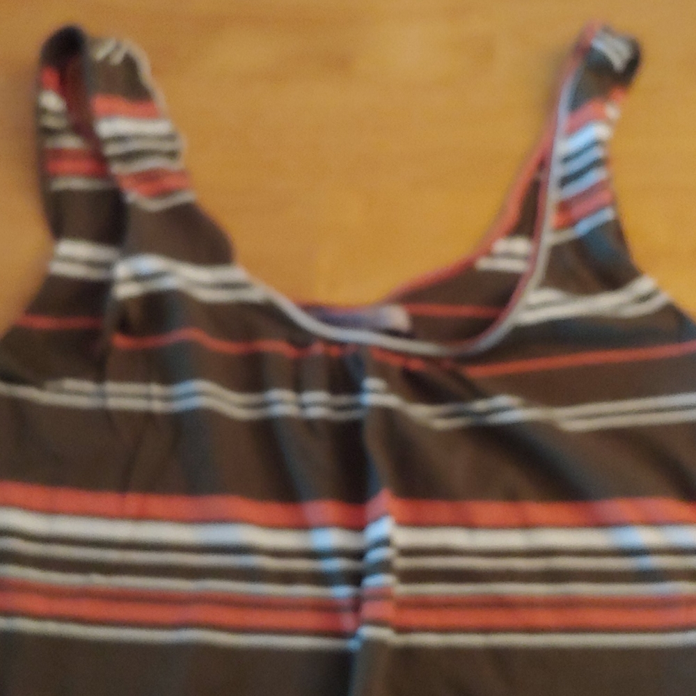 Olive green striped tank top banded waist